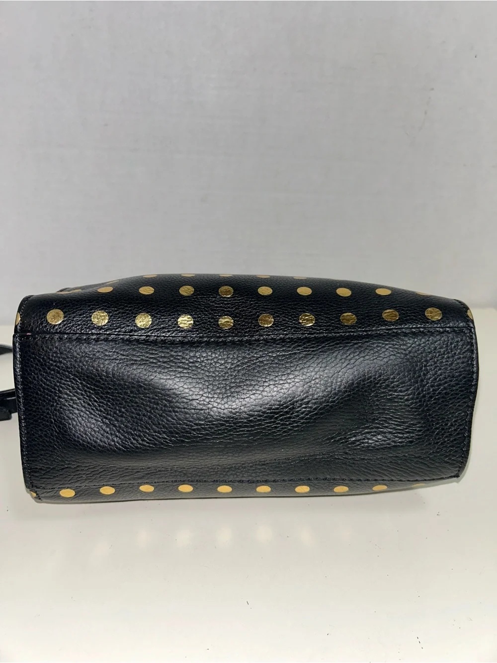 Kate Spade Saturday Black Leather Gold Polka Dot Satchel Crossbody Shoulder Bag
